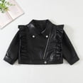 thumbnail image 1 of NAISIBABY Girls PU Leather Jacket 8T, Long Sleeve Full Zipper Lapel Ruffles Fashion Cropped Motorcycle Coat Black, 1 of 9