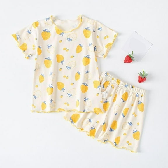 NAISIBABY Girls Pajamas 2 Pieces, Graphic Short Sleeve Tops Casual Shorts Comfy Soft Casual Sleepwear Sets Yellow 5T