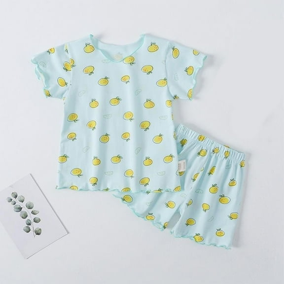 NAISIBABY Girls Pajamas Set, Casual Soft Short Sleeve Tops Casual Shorts Graphic Sleepwear 2 Pieces Green 5T