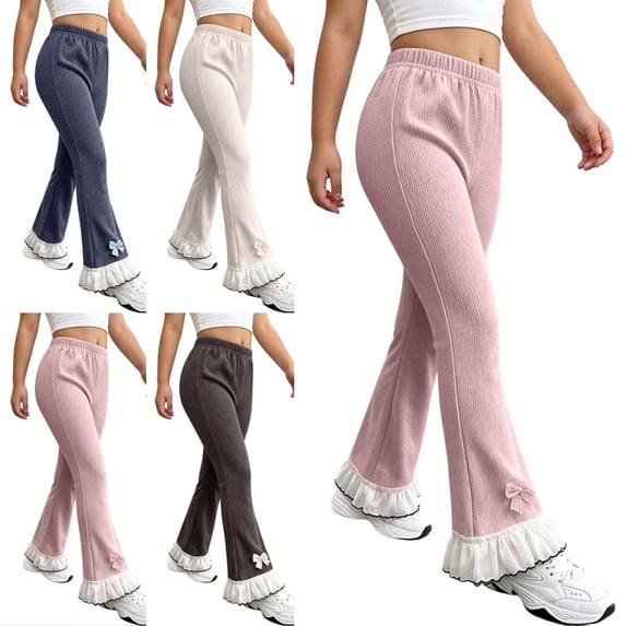 NAISIBABY Girls Pants, Soft Lace Trim Bow Elastic Waist Flared Legging Joggers Gray Size 12
