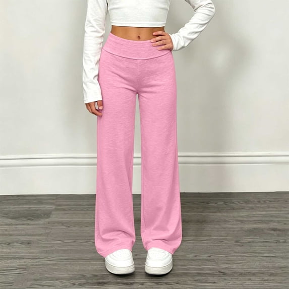 NAISIBABY Girls Pants Straight Wide Leg Comfortable Elastic Waist Casual Sweatpants Pink Size 11