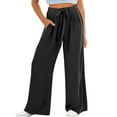 thumbnail image 1 of NAISIBABY Girls Pants with Pockets, Loose Soft Drawstring Waistband Wide Leg Casual Fashion Trousers Black 10T, 1 of 5