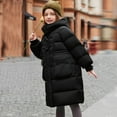 thumbnail image 1 of NAISIBABY Girls Parka with Pockets, Zip Up Thermal Windproof Hooded Winter Over Knee Length Puffer Coat Black 13T, 1 of 7