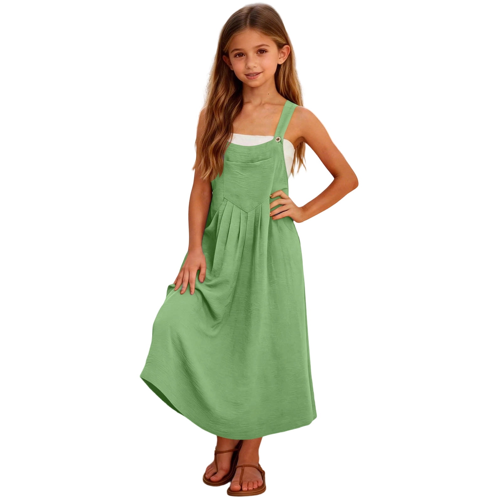 NAISIBABY Girls Pinafore Dress, Summer Casual with Bib Pocket