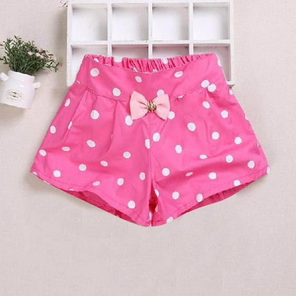 NAISIBABY Girls Pleated Shorts, Bow Polka Dot Elastic Waist Cute Sweet Summer Casual Shorts Hot Pink 2-3T
