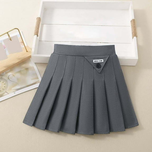 NAISIBABY Girls Pleated Skirt 7-8T, High Waist A-Frame Cotton School Uniform Skirt Gray(4-14T)
