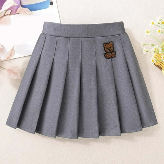 NAISIBABY Girls Pleated Skirt, A-line Cute Graphic High Waist School Uniform Skirt Gray 4T