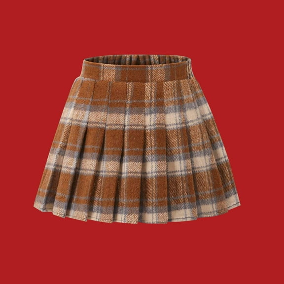 NAISIBABY Girls Pleated Skirt, A-line High Waist Plaid Fall Winter Fleece School Uniform Skirt Coffee 12T