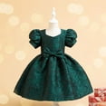 thumbnail image 1 of NAISIBABY Girls Princess Dress, Bubble Sleeve Elegant Wedding Birthday Dress Cute Bow Prom Maxi Dress Green 2T, 1 of 6