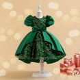 thumbnail image 1 of NAISIBABY Girls Princess Dress, Elegant Wedding Birthday Dress Cute Mesh Bow Bubble Sleeve Prom Maxi Dress Green 140, 1 of 8