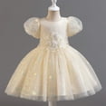 thumbnail image 1 of NAISIBABY Girls Princess Dress, Embroidered Sequin Tutu Formal Puff Sleeve Wedding Party Pageant Floral Dress Beige 4T, 1 of 6