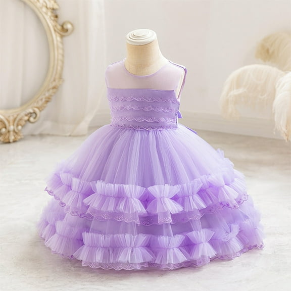 NAISIBABY Girls Princess Dress, Floral Bow Sequin Mesh Sleeveless Wedding Birthday Party Dress Purple 1T