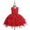 thumbnail image 1 of NAISIBABY Girls Princess Dress, Floral Bow Sequin Mesh Sleeveless Wedding Birthday Party Dress Red 1T, 1 of 5