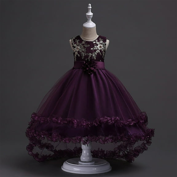 NAISIBABY Girls Princess Dress, Floral Bow Sequin Mesh Wedding Birthday Pageant Dress Sleeveless Prom Maxi Dress Purple 10T