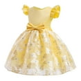 thumbnail image 1 of NAISIBABY Girls Princess Dress, Floral Embroidery Mesh Ruffled Sleeve Kids Prom Maxi Dress Yellow 6T, 1 of 4