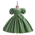 thumbnail image 1 of NAISIBABY Girls Princess Dress, Formal Pageant Dress Bow Satin Bubble Sleeve Prom Maxi Dress Sets Green 6T, 1 of 9