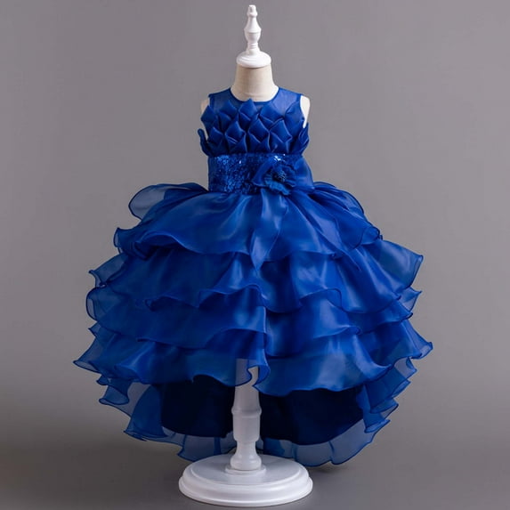 NAISIBABY Girls Princess Dress, Lace Sequin Mesh Floral Puffy Gown Dress Formal Pageant Dress Blue 120