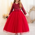 thumbnail image 1 of NAISIBABY Girls Princess Dress, Long Sleeve Sequin Elegant Mesh Long Length Birthday Wedding Pageant Party Dress Red 8T, 1 of 5