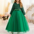thumbnail image 1 of NAISIBABY Girls Princess Dress, Mesh Long Length Long Sleeve Sequin Elegant Birthday Wedding Pageant Party Dress Green 7T, 1 of 5