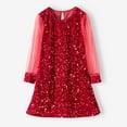 thumbnail image 1 of NAISIBABY Girls Princess Dress, Mesh Long Sleeve Solid Color Sequined Party Pageant Princess Dress Red 9-12Months, 1 of 7