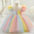 thumbnail image 1 of NAISIBABY Girls Princess Dress, Rainbow Mesh Cute Bowknot Puff Sleeve Pageant Wedding Party Gown Floral Dress Multicolor 10T, 1 of 5