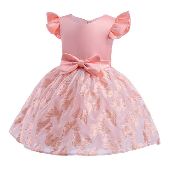 NAISIBABY Girls Princess Dress, Ruffled Sleeve Floral Embroidery Mesh Kids Prom Maxi Dress Pink 3T