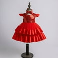 thumbnail image 1 of NAISIBABY Girls Princess Dress, Sequin Mesh with Bowknot Ruffles Sleeveless Birthday Wedding Pageant Dress Red 1T, 1 of 4