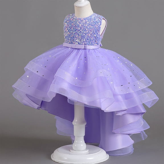 NAISIBABY Girls Princess Dress, Sleeveless Elegant Glitter Tutu Formal Dress Wedding Pageant Party Floral Dress Purple 7T