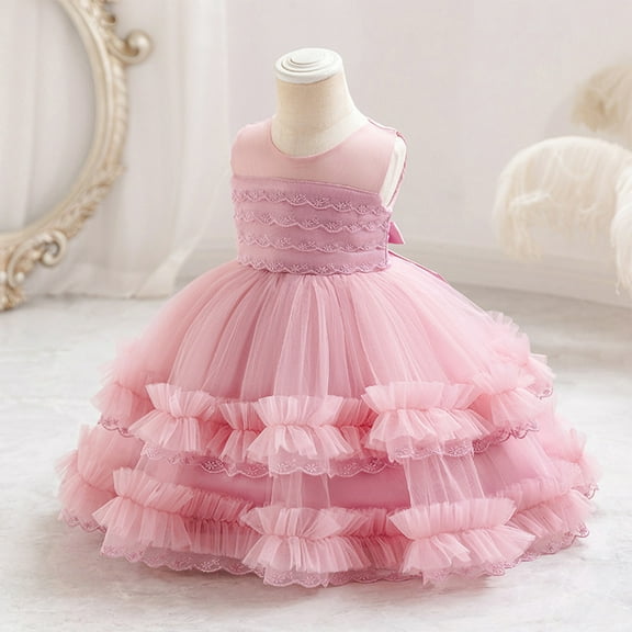 NAISIBABY Girls Princess Dress, Sleeveless Floral Bow Sequin Mesh Wedding Birthday Party Dress Pink 3T