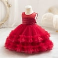 thumbnail image 1 of NAISIBABY Girls Princess Dress, Sleeveless Floral Bow Sequin Mesh Wedding Birthday Party Dress Red 1T, 1 of 5
