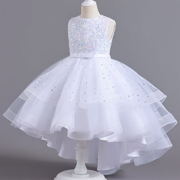 NAISIBABY Girls Princess Dress, Sleeveless Tutu Formal Dress Elegant Glitter Wedding Pageant Party Floral Dress White 7T