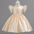 thumbnail image 1 of NAISIBABY Girls Princess Dress, Tassel Ruffles Sleeve Back Bowknot Silky Satin Kids Party Birthday Pageant Formal Dress Beige 6T, 1 of 9