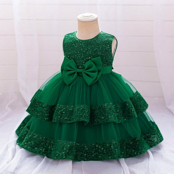NAISIBABY Girls Princess Dress, Tutu Mesh Glitter Sequin Sleeveless Birthday Wedding Party Pageant Dress Green 2T