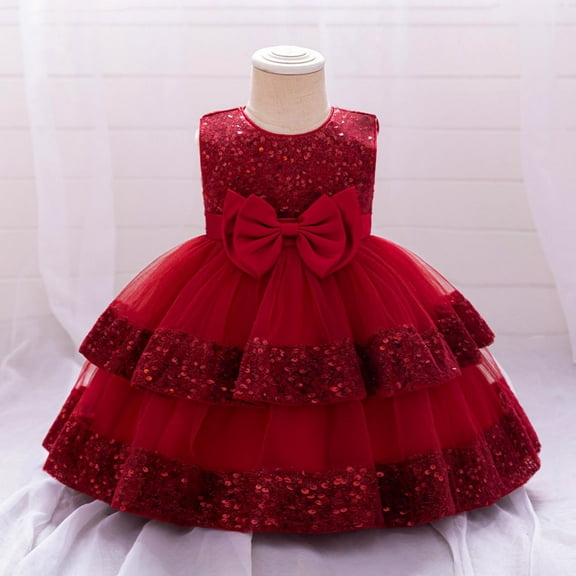 NAISIBABY Girls Princess Dress, Tutu Mesh Sleeveless Glitter Sequin Birthday Wedding Party Pageant Dress Red 2T