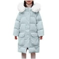 thumbnail image 1 of NAISIBABY Girls Puffer Coat 10T, Fluffy Hooded Knee Length Full Zipper Winter Thick Thermal Quilted Parka Blue (4-15T), 1 of 8