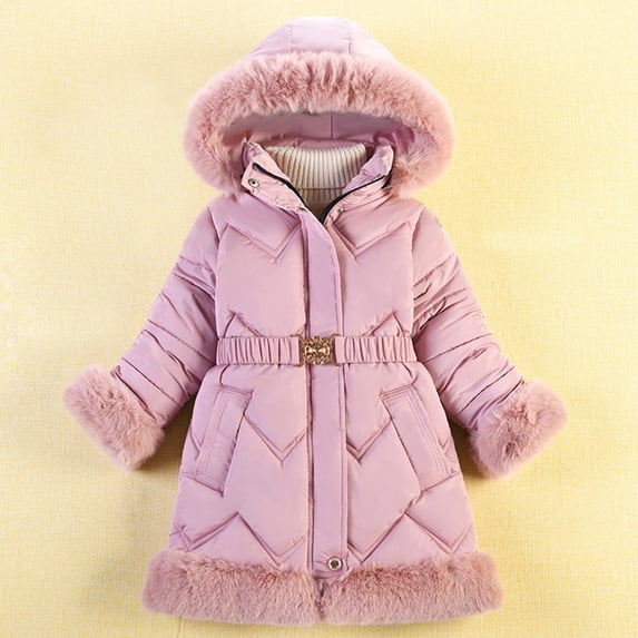 NAISIBABY Girls Puffer Jacket, Button Long Sleeve Winter Thickened Hooded Casual Warm Coat Pink 8-10T