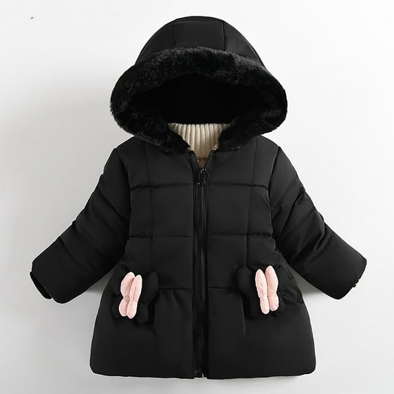 NAISIBABY Girls Puffer Jacket, Fluffy Hooded Thicken Warm Zip Up Winter Cute Padded Coat Black 4T