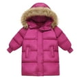thumbnail image 1 of NAISIBABY Girls Puffer Jacket, Full Zipper Furry Hooded Mid-Length Winter Warm Quilted Coat Hot Pink 5T, 1 of 4