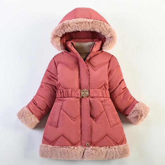 NAISIBABY Girls Puffer Jacket, Long Sleeve Winter Thickened Button Hooded Casual Warm Coat Red 6-8T