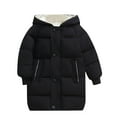thumbnail image 1 of NAISIBABY Girls Puffer Parka Jacket, Zipper Buttons Warm with Pockets Windproof Hooded Winter Knee-Length Padded Coat Black 10T, 1 of 9