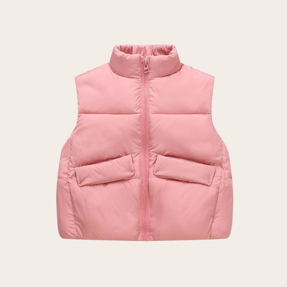 NAISIBABY Girls Puffer Vest, Collar Windproof Sleeveless Zipper with Pockets Fall Winter Thermal Coat Pink 3T