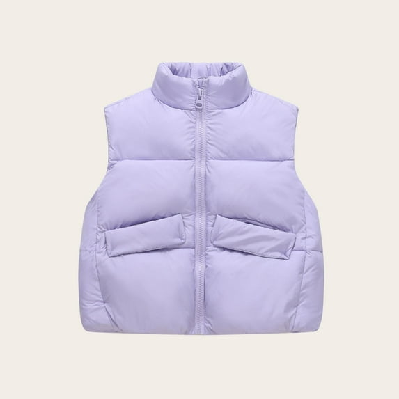 NAISIBABY Girls Puffer Vest, Sleeveless Collar Windproof Zipper with Pockets Fall Winter Thermal Coat Purple 7T