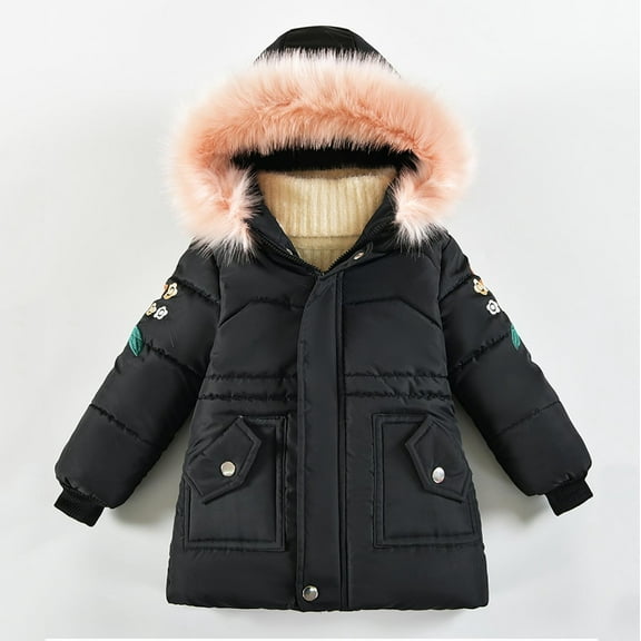 NAISIBABY Girls Quilted Parka Jacket, Fashion Hooded Zip Up Thicken Warm Puffer Coat Winter Padded Outwear Black 6T