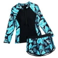 thumbnail image 1 of NAISIBABY Girls Rash Guard Swimsuit 2-Piece, Floral Prints Zipper Shirt with Swimshorts Beach Surfing Bathing Suits Black 13T, 1 of 9