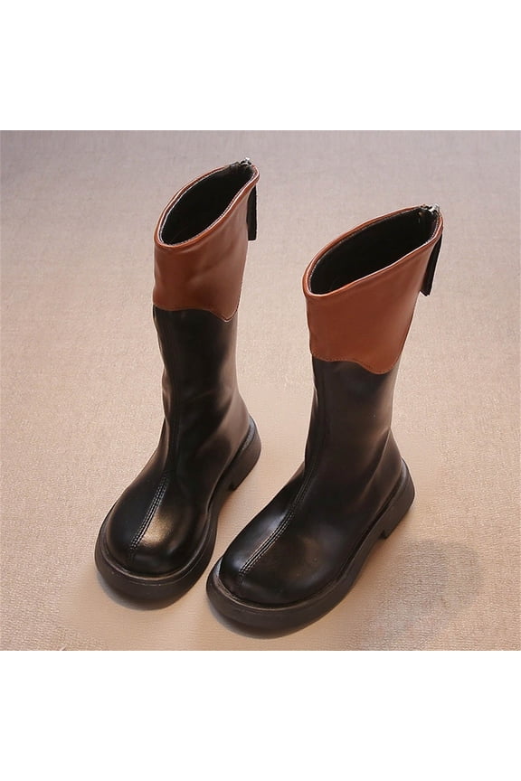 Girls Riding Boots, Fashion Color Block Comfort Sole Zipper Fall Winter Knee High Boots Black