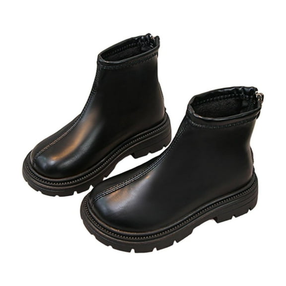 NAISIBABY Girls Riding Boots, Waterproof Non-Slip Low Heels Back Zipper Winter Mid-Calf Shoes Black 12(Little Kids)