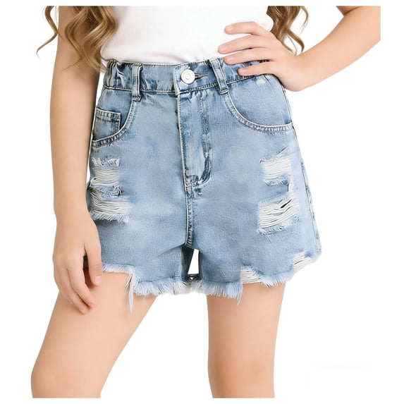 NAISIBABY Girls Ripped Denim Shorts, High Rise Fshion Casual with Pockets Kids Summer Jean Shorts Light Blue Size 14