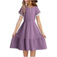 thumbnail image 1 of NAISIBABY Girls Ruffled Dress, Short Sleeve Crew Neck Spliced Lace Summer Casual Sundress Purple 9-10T, 1 of 8