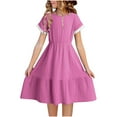 thumbnail image 1 of NAISIBABY Girls Ruffled Dress, Short Sleeve Solid Color Spliced Lace Summer Fit Flare Dress Hot Pink 4-5T, 1 of 8