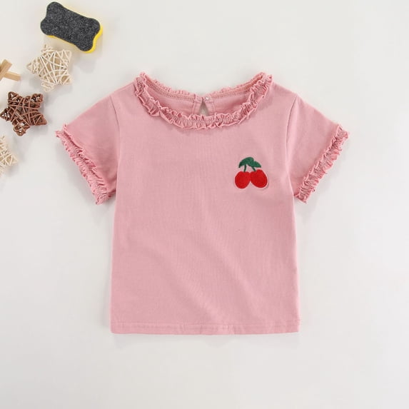 NAISIBABY Girls Ruffled T-Shirt, Short Sleeve Cute Sweet Cute Graphic Summer Cotton Tee Pink 2-3T